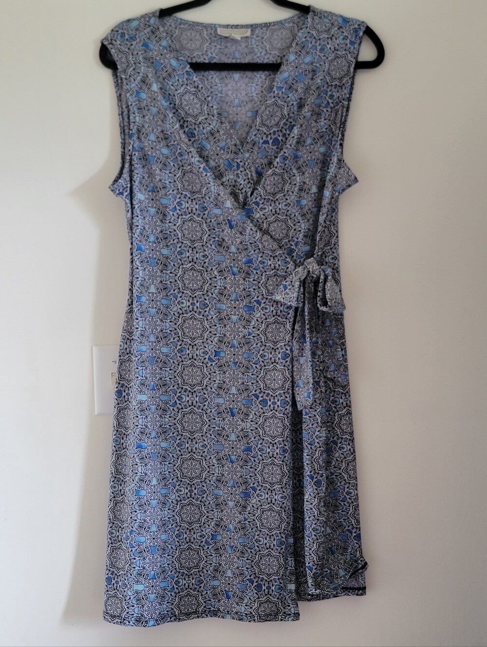 Dana Buchman Blue Mosaic Geometric Faux Wrap Dress Like New Sz L